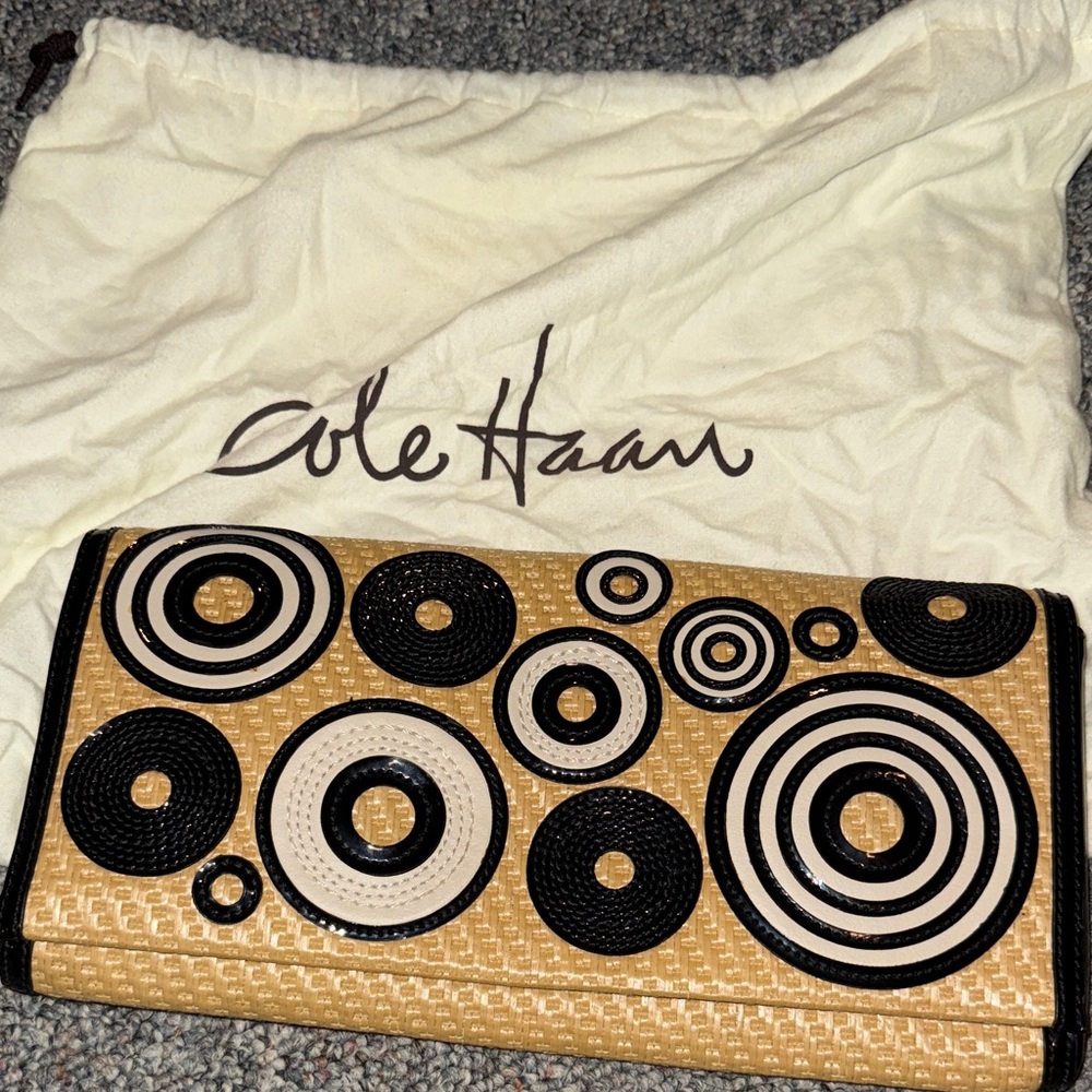 Cole Haan Circular Pattern Clutch in Tan and Black